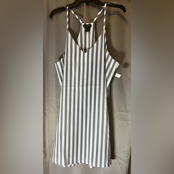 Nikimoto striped slip high-low mini dress white/grey Sz:L - Picture 4 of 5